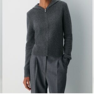 Aritzia Charcoal Zip-Up Hooded Cashmere Sweater